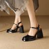 New Square Head Roman Sandals Summer Women's High-heeled Sandals Patent Leather Large-size Shoes Casual Women's Shoes Thick-soled Waterproof Table