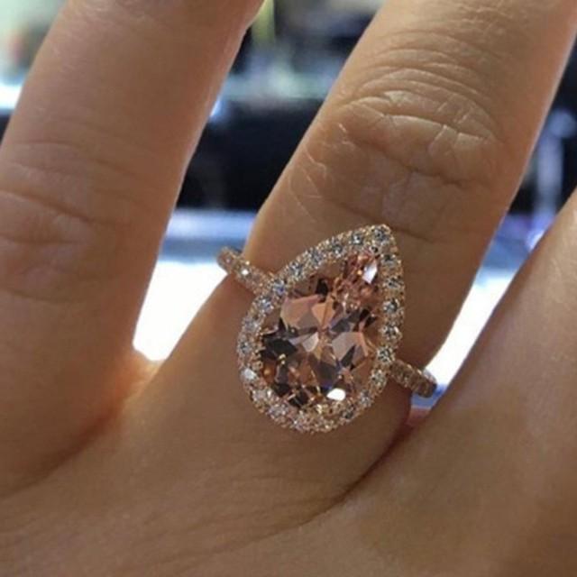 Milangirl Set de inele de nuntă pentru femei, bijuterii de lux cu zirconiu cubic, umplute cu cristale de zirconiu, inele de logodnă