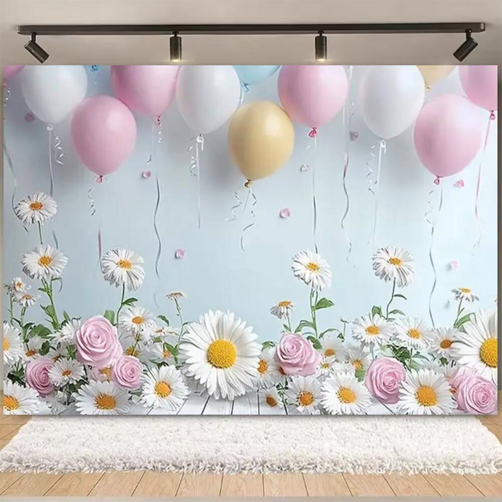 Spring Daisy Flower Backdrop Baby Shower Boho ArchBalloons Backdrop Girl Birthday Cake Smash Easter Kids Portrait Photo Props