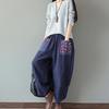 Spring Ethnic Style Patchwork Cotton Hemp Wide Leg Pants Loose Pants for Ladies