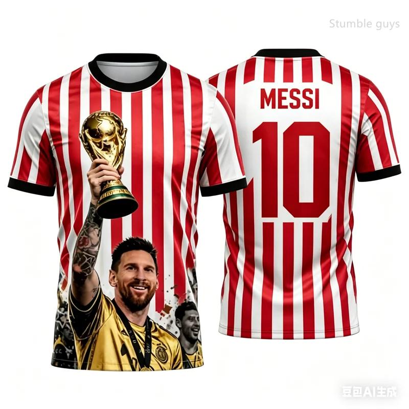 T-shirt Graphique Messi Football d'Été Doux pour Homme Manches Courtes Décontracté Sportif Hauts pour Enfants Garçons Street Wear Quotidien