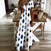 Women Plus Size V Neck Short Sleeve Geometric Printed Casual Long Dress