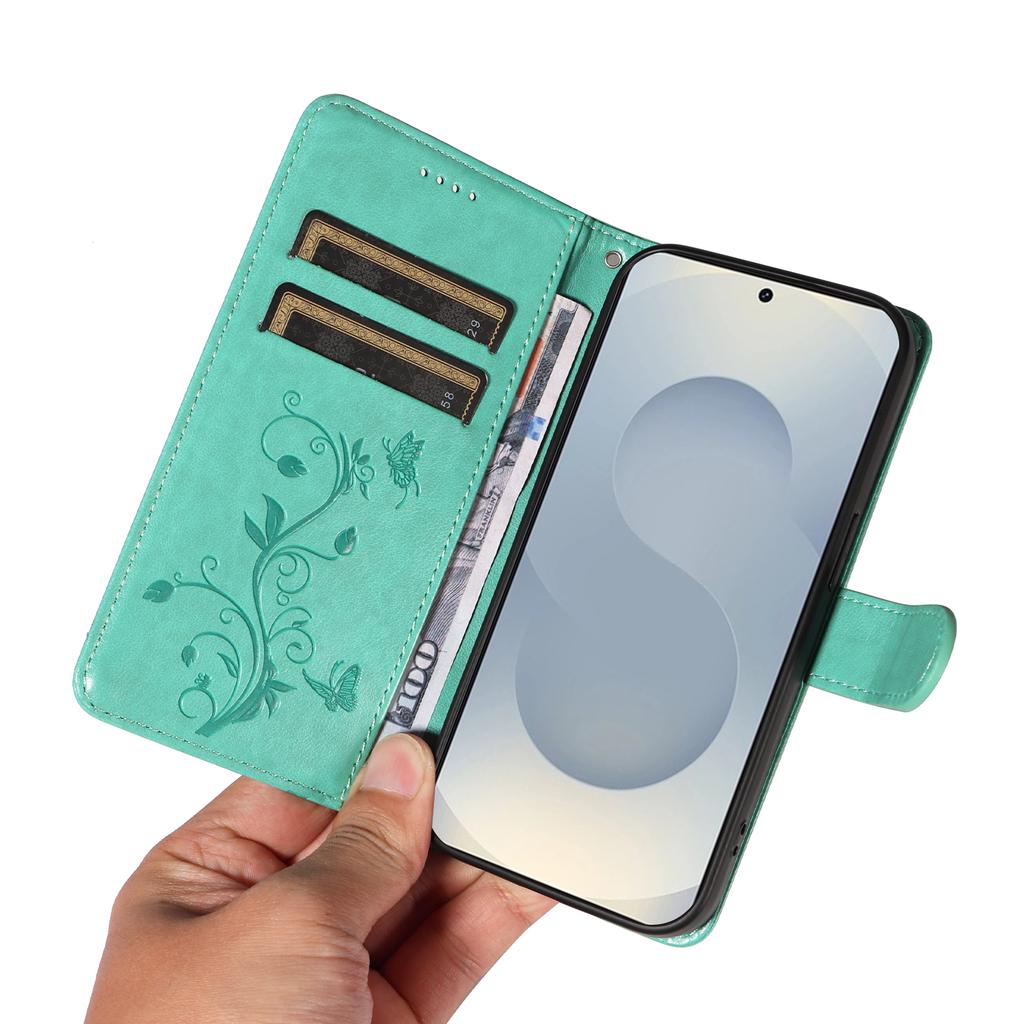 For Samsung Galaxy S25 Edge PU Leather Cases Flower Pattern Wallet Stand Phone Cover with Strap