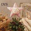 Plush Star Decor Christmas Tree Topper, Patchwork Stuffed Xmas Retro Pastoral Ornament for Winter Holiday Party Home Handmade Cloth Topper