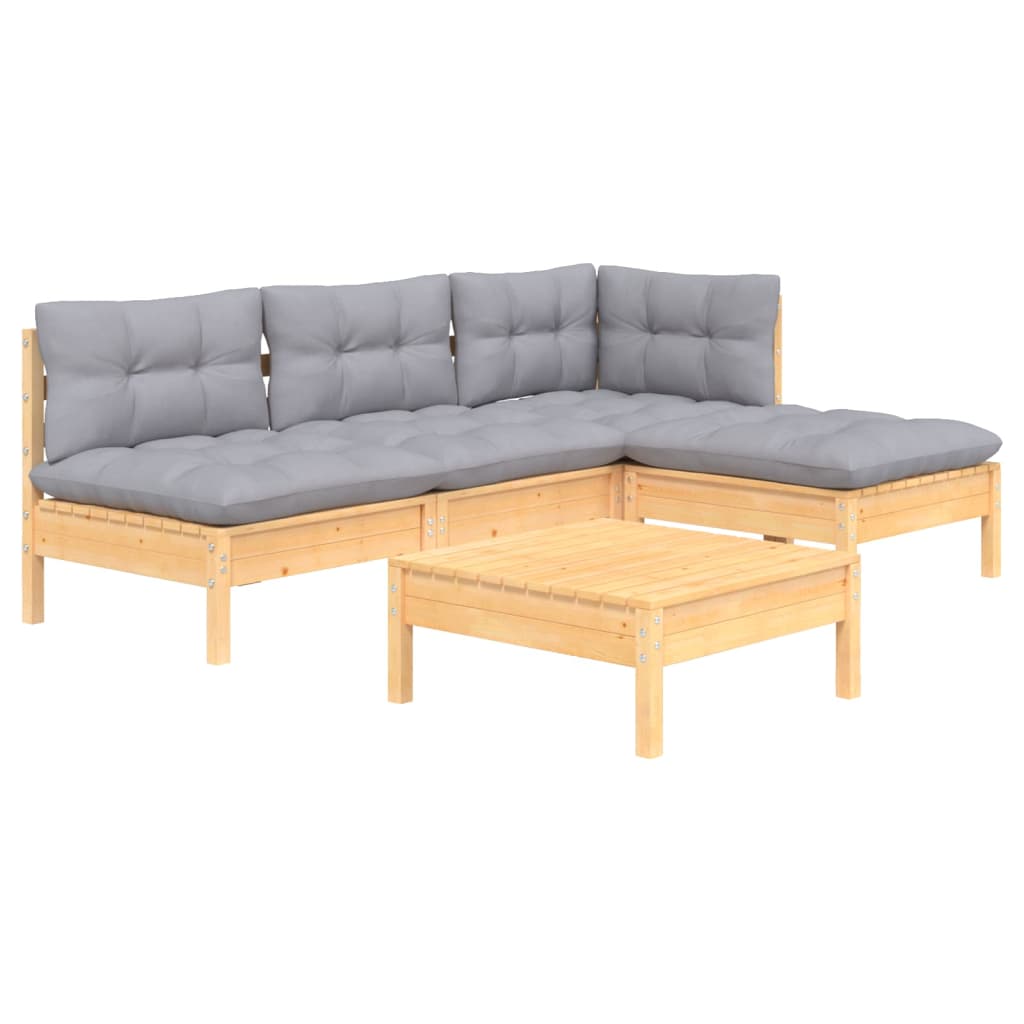 Vidaxl 5-Cz. Garden Lounge Set, Grey Cushions, Pine