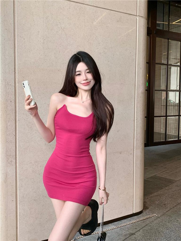 Petite Strap Dress for Women, Sophisticated Summer Invisible Strap Fishbone Waist-cinching Sexy Girl Pencil Short Skirt