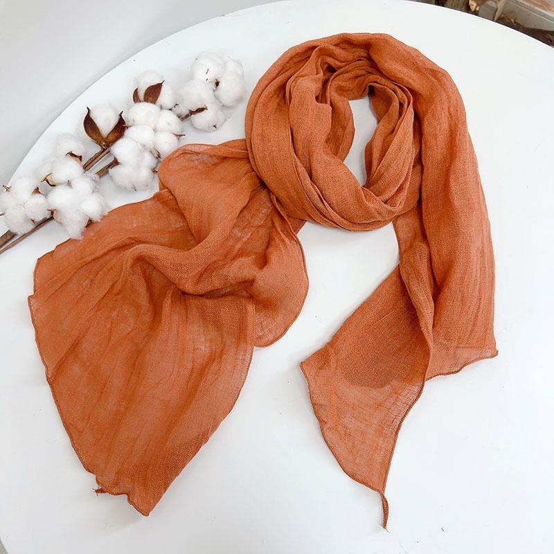 Solid Color Extended Diamond Scarves Japanese Literary Sunscreen Scarf Irregular Linen Shawls for Women 34*220cm