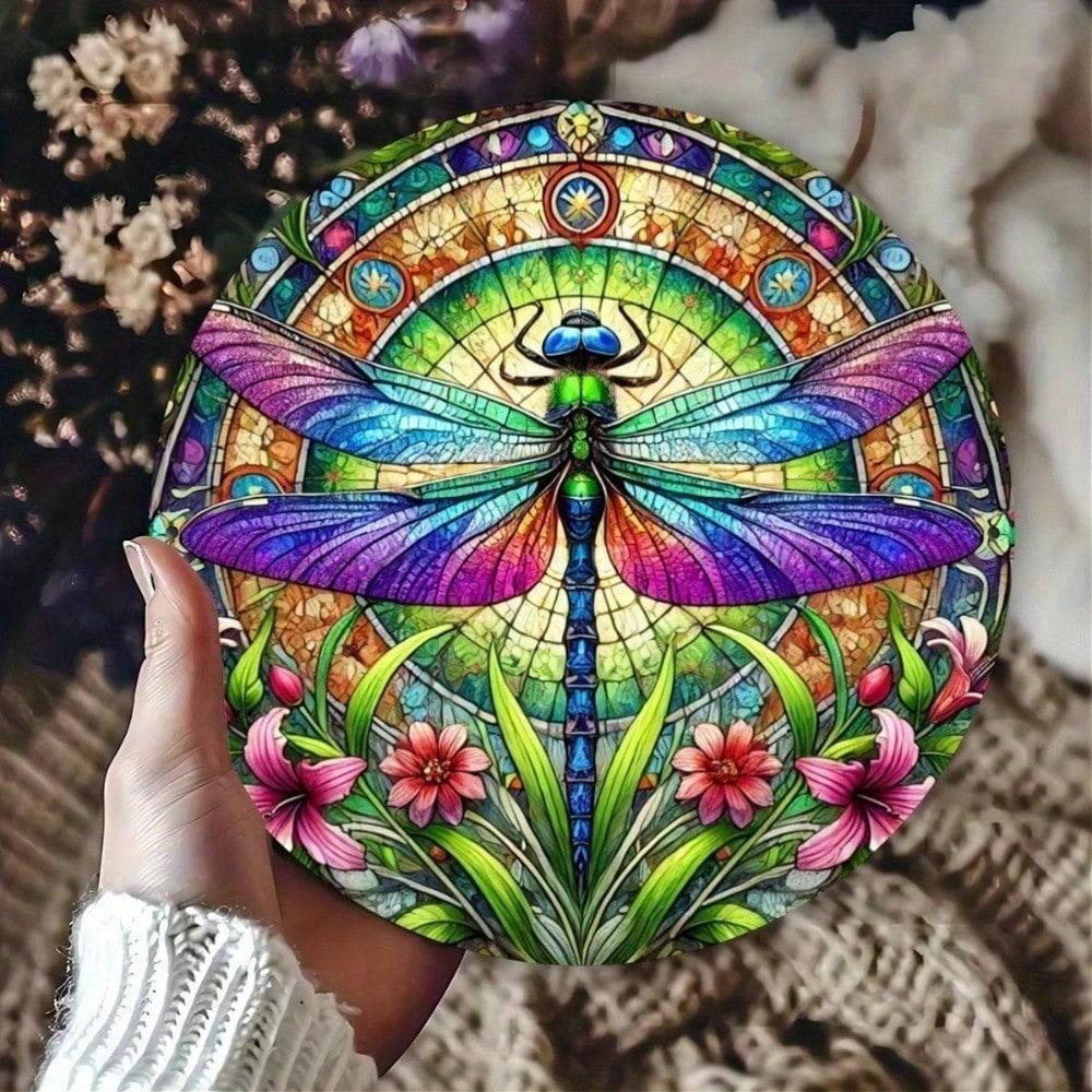Винтажная металлическая жестяная табличка с изображением стрекозы, круглая настенная картина, деревенский домашний декор, табличка, погодоустойчивая для помещений, улицы, сада разноцветный