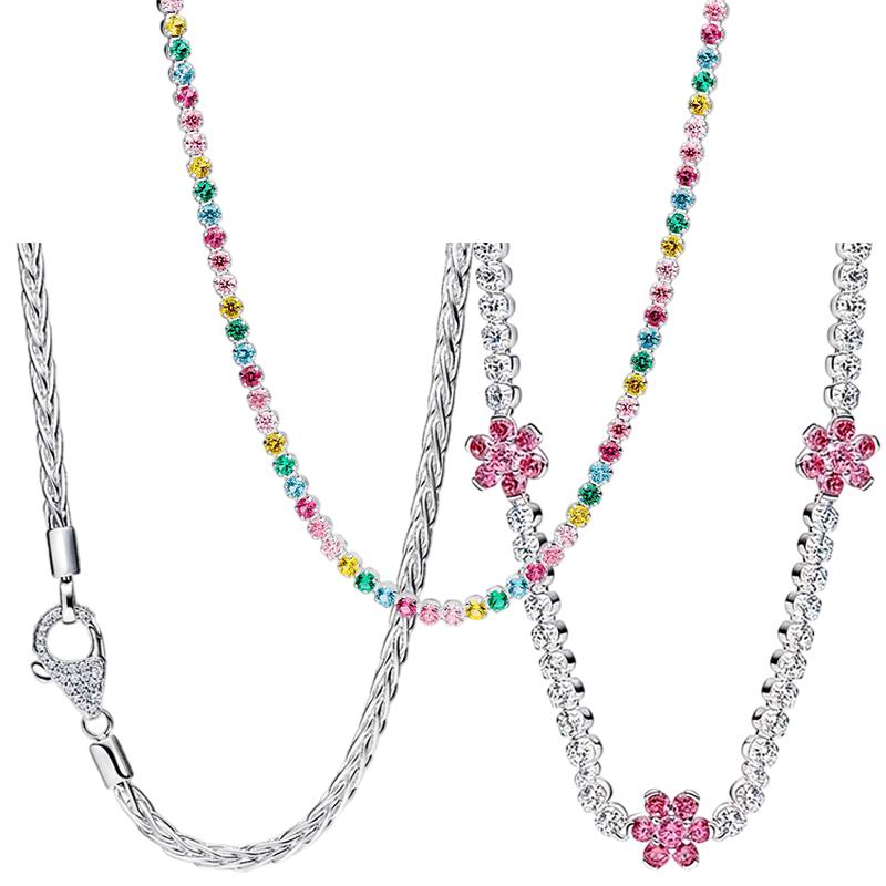 new 925 silver rainbow tennis necklace for women DIY fashion boutique wedding party jewelry gifts