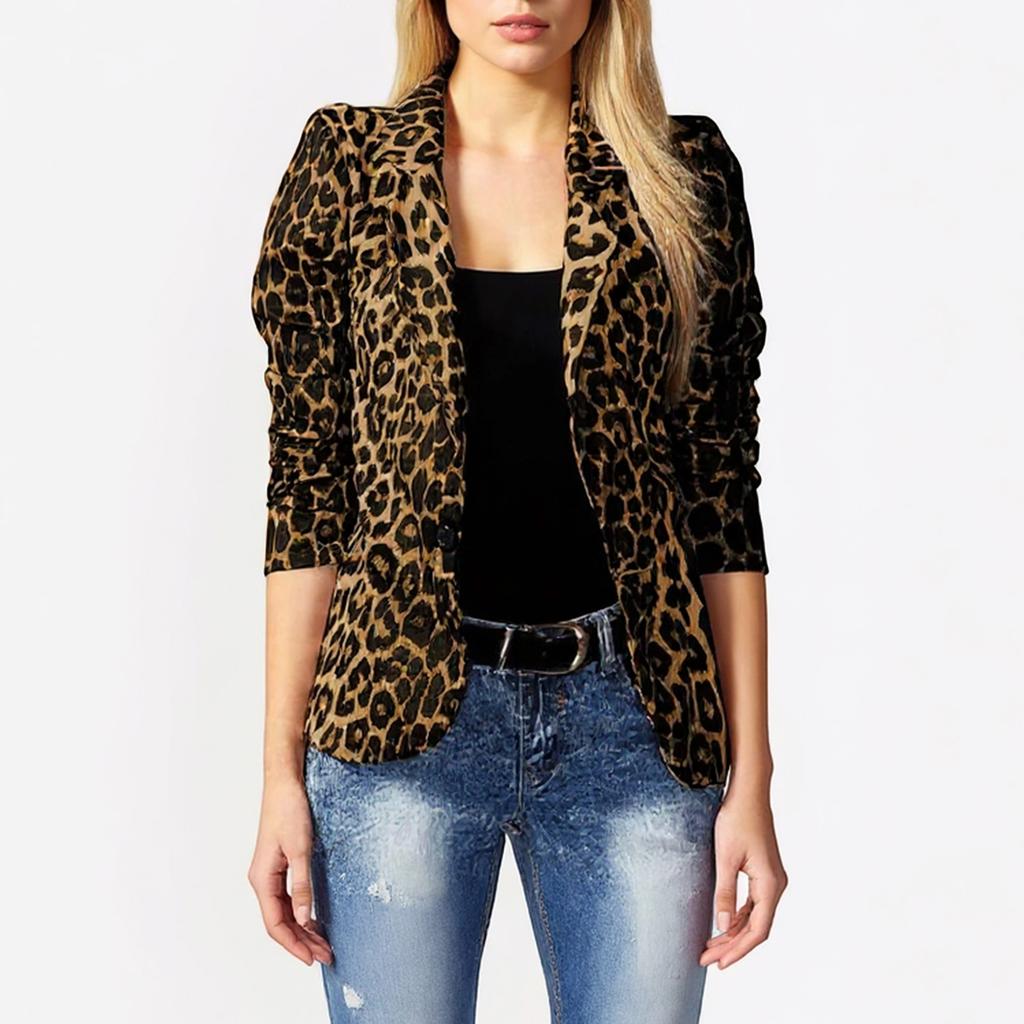 Women's Fashionable Leopard Print Temperament Commuting Thin Long-sleeved Small Suit