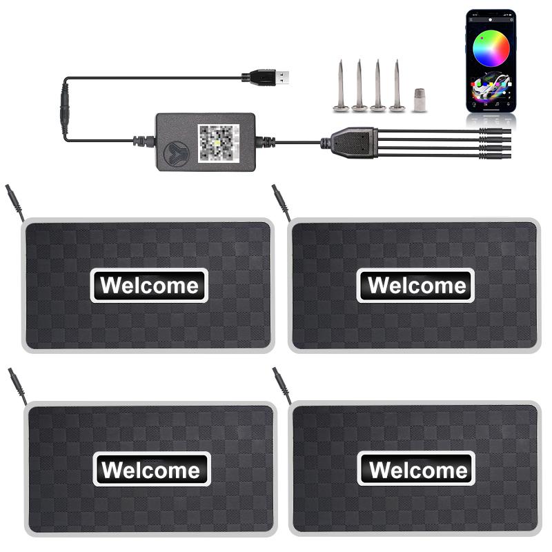 4/2 in 1 Car Floor Mats Ambient Light App Wireless Control Symphony 213 Colors LED Neon Interior Accessories