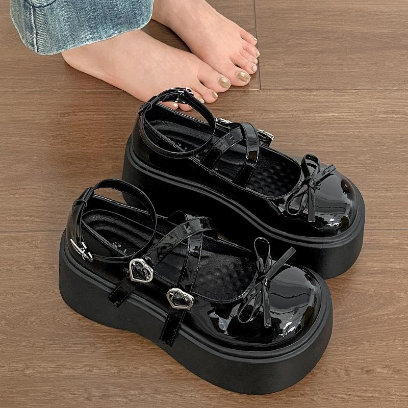 Fashion Women's Mary Jane Soes Spring Autumn New Retro Bow Tie Loafers Belt Buckle Fashion Women Pumps Platform Solid Heels for Women