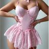 European & American Sexy Lace Bodysuit: Eyelash Lace Lingerie Mesh Nightgown