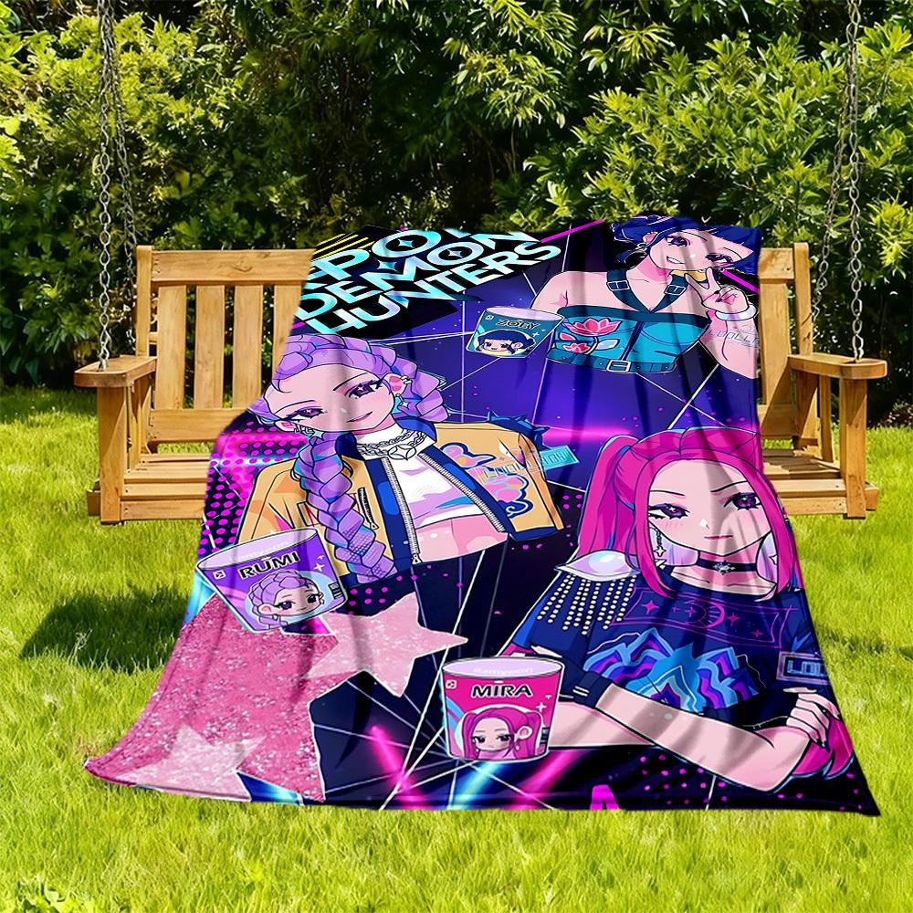 1pc K-Pop Demons Outdoor Blanket Lightweight Flannel, All-Season Use for Sofa, Bed, Travel, Camping, Living Room, Office, Couch067