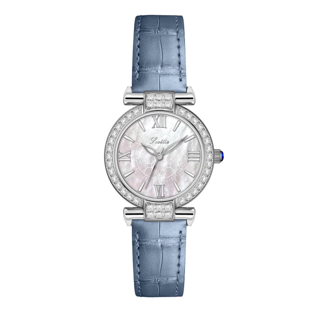 Scottie Women's 9611C Versatile Leather Strap Watch, Mother-of-Pearl Dial, Diamond-Set, TikTok Style