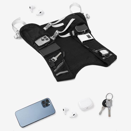 Løpevest med flere lommer Pustende sykkelvest med telefonholder Reflekterende design Nettingvest med justerbare stropper for løping sykling maraton
