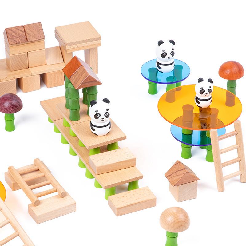 Forest Bamboo Panda Wooden Building Blocks For Kids Early Education Play Gift