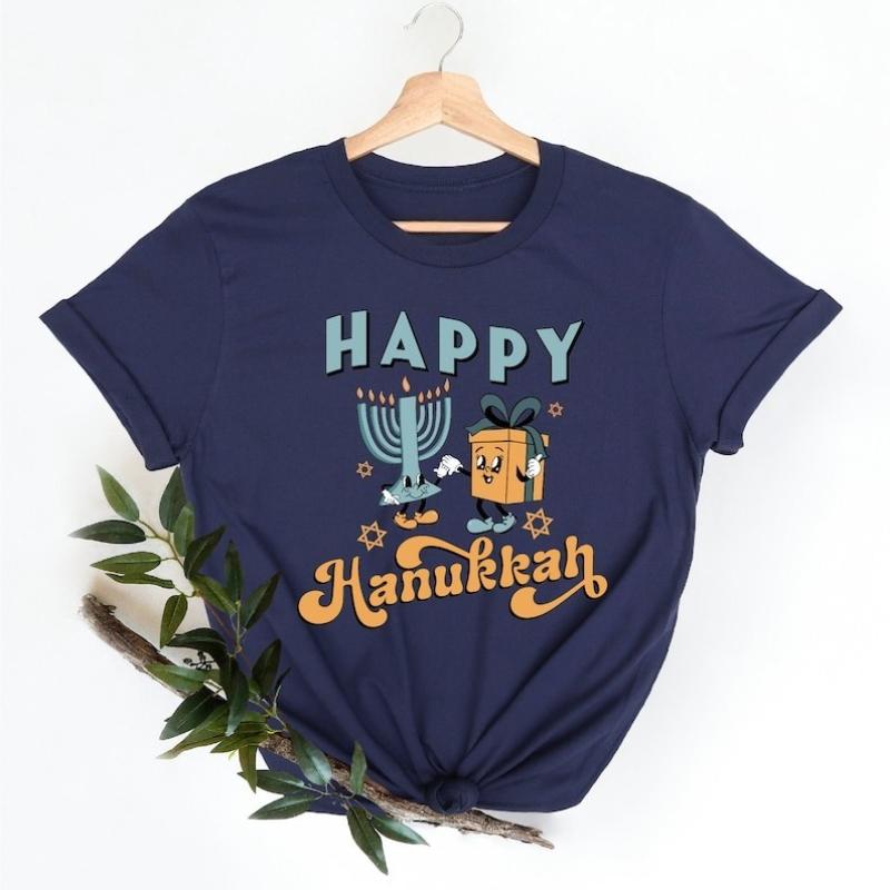Happy Hanukkah Shirt Jewish Holiday Saying Religious for Printed Tshirt Tops Unisex High Quality Cotton Regular Short Sleeve