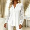 T-shirt Casual da Donna con Pizzo e Scollo a V a Maniche Lunghe Top Elegante per l'Uso Quotidiano
