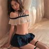 Couple Sex Games Sexy School Girls Role Play Costume Adult Women Lingerie Set Erotic Clubwear Open Cup Bra Mini Plaid Skirt