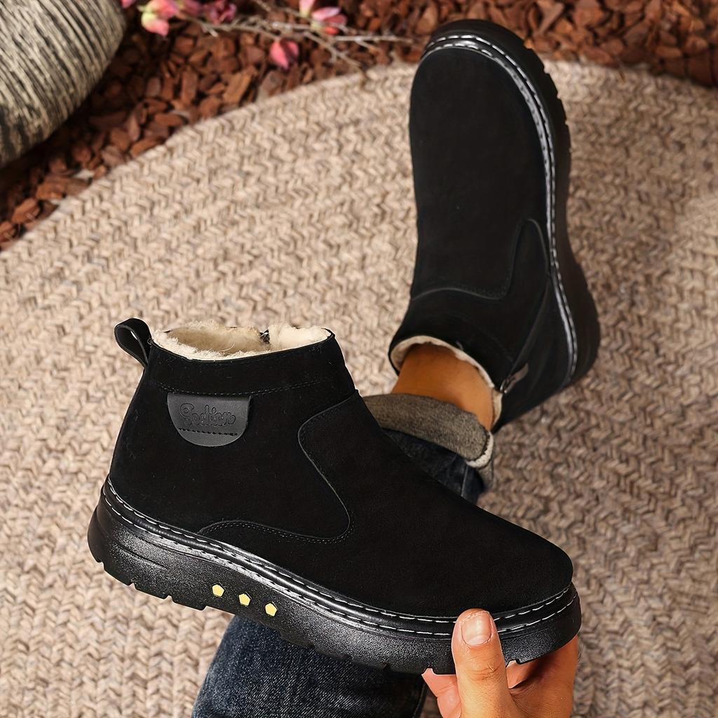 Men's Winter Ankle Boots Slip-On Snow Boots with Fleece Lining & Thick PU Sole Winter  Comfortable Shoes