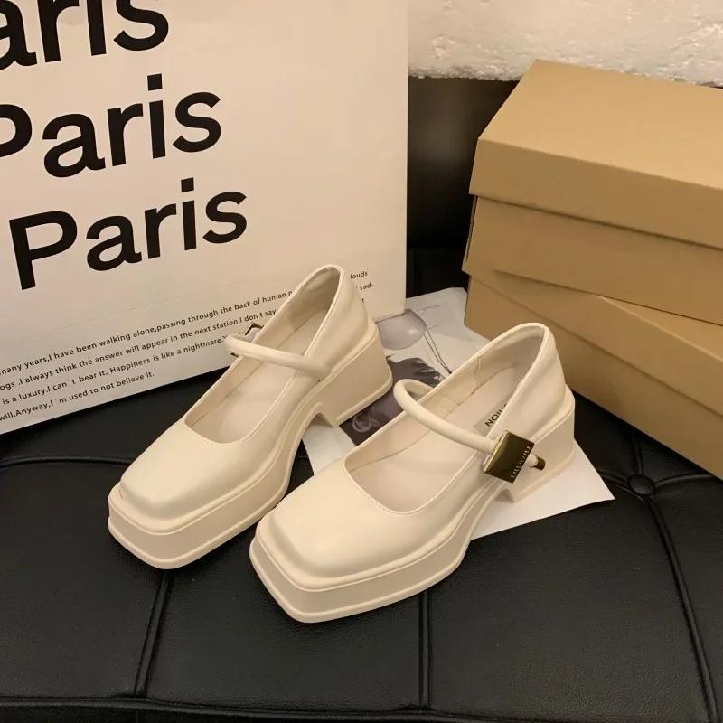 Fashion 2024 Chunky Heels Women  Spring Summer New Fashion Casual  Shoes Ladies Designer Leather Sandals Fashion Versatile