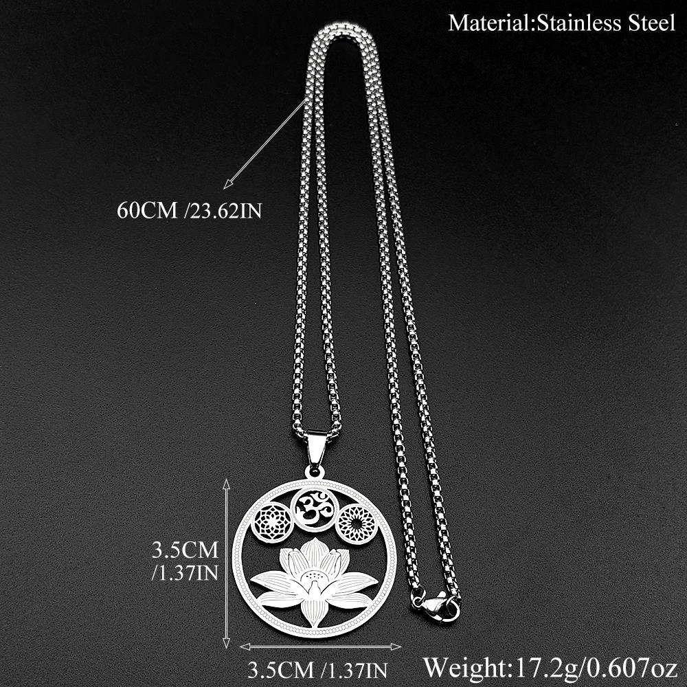 Fleur de Lotus Symbole OM Mandala Hindou Bouddhiste Collier pour Femme Acier Inoxydable Couleur Or Argentée Capteur de Rêves Chaîne Bijoux