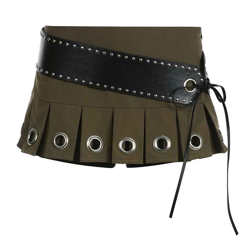 Women's Clothes Retro Punk Low Waist Y2k Mini Pleated Skirt With PU Belt Summer Sexy Super Short Skirt Vintage Streetwear Skinny