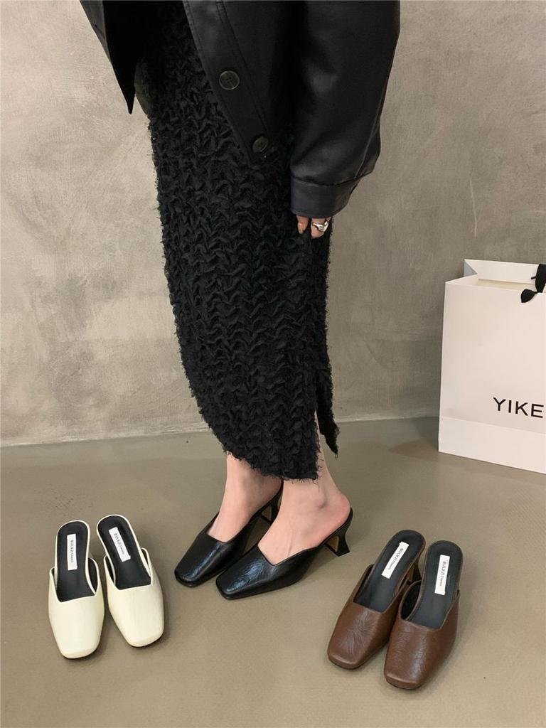 Baotou Half Slippers Women's Summer Wear 2025 New Thick Heel High Heels French Muller Shoes High-end Cool Slippers