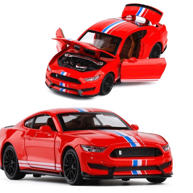 1/32 Ford Shelby GT500 GT350 Toy Car For Children Diecast Metal Miniature Model Pull Back Sound & Light Collection Gift Kid Boys