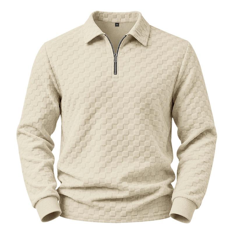 Men S Long Sleeve Polo Sweatshirt Checkered Jacquard Casual Business