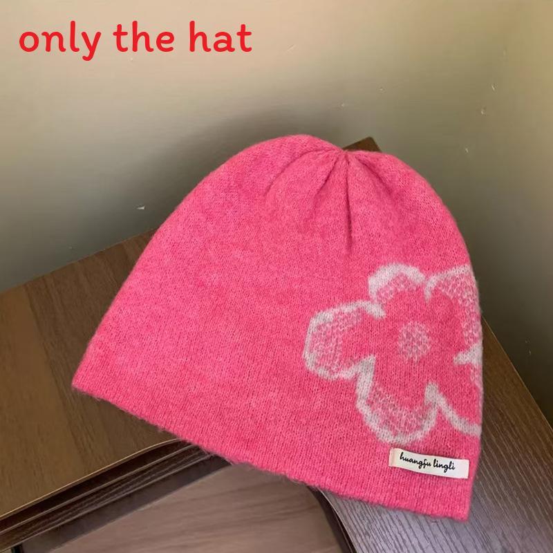 

Fashionable Summer Floral Knitted Cap With Adjustable Big Head Circumference For Women Pink