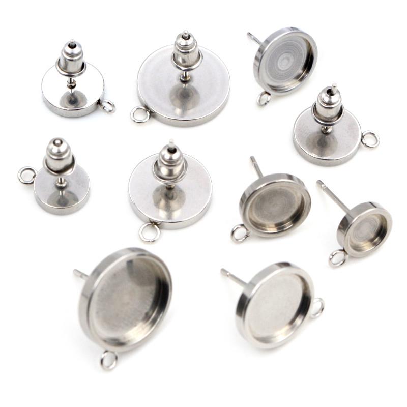 10pcs 6 8 10 12mm Stainless Steel Thicken Earring Studs,Earrings Blank Base,Fit 6-12mm Glass Cabochons DIY Jewelry Accessories