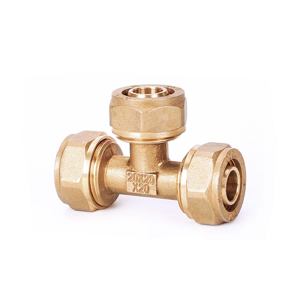 Brass Compression Tee Pex 1216/1418/1620/2026/2632 Pipe Fitting Equal Reduced Aluminum Plastic Pipe Fittings for Floor Heating