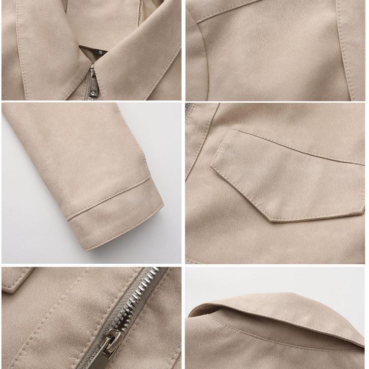 Women Fashion Slim Fit Pu Leather Jacket Long Sleeve Lapel Collar Zipper Outerwear for Fall Winter