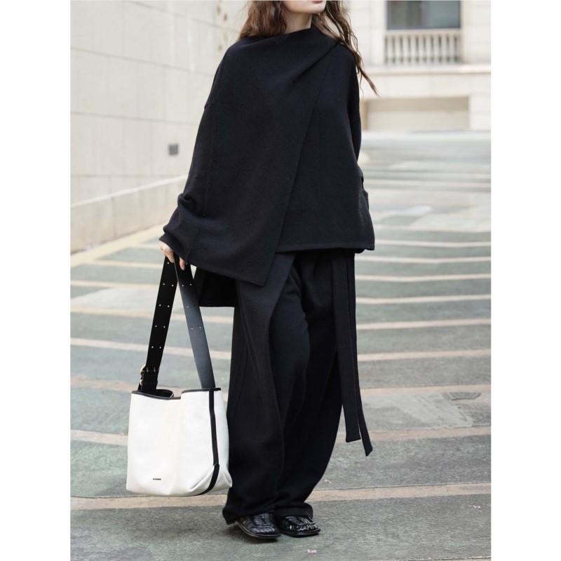 Johnature French-style Fashion Lace-up Wide-leg Pants Autumn Winter Casual Long Loose Lace-up Women Trousers