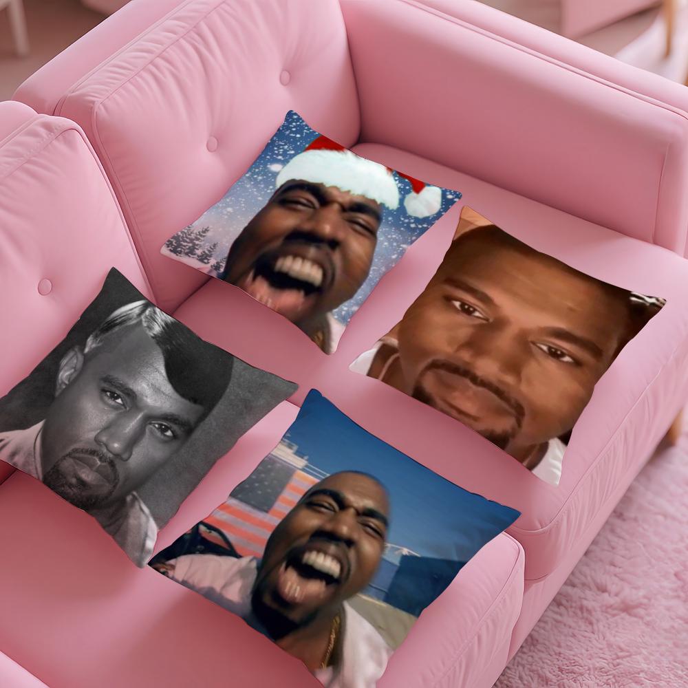 Funny K-Kanye Meme Pillow Case Silky Short Plush With Invisible Zipper Dustproof Sofa Cushion Cover For Home Decor