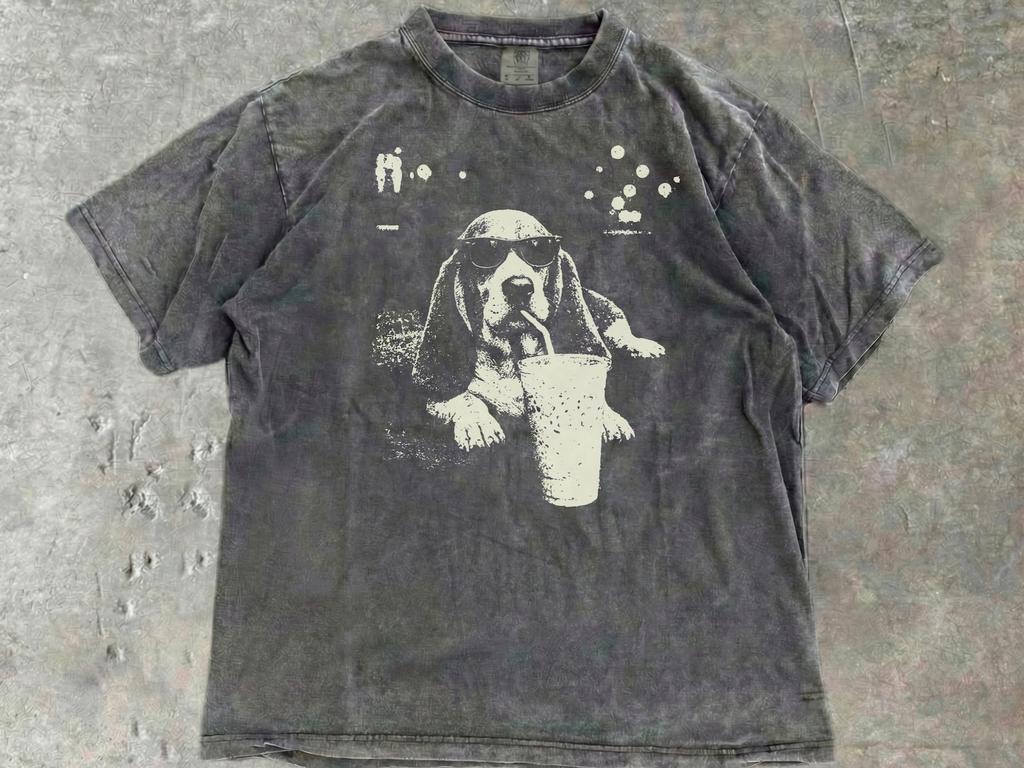 Basset Hound Iced Coffee T-Shirt - Vintage Basset Mom Dad Gift Tee - Basset Owner T - Basset Lover Gift - Gift for Dog Mom Chill Summer