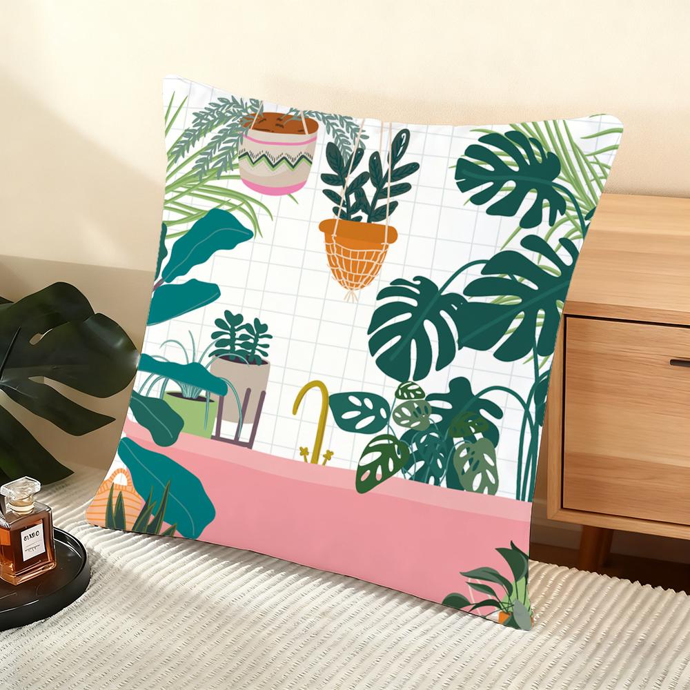 Botanical Plants Boho Vase Cushion Cover Soft Short Plush Pillow Cover Smooth Cozy Texture Aesthetic Cushion Case Home Decor