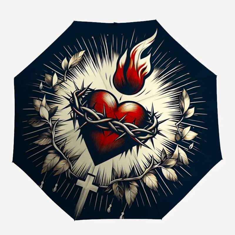 1pc Heart with Crown of Thorns Automatic Open/close Folding Umbrella, Compact Portable Travel Umbrella,Cute Umbrella, Durable Construction yy250804102