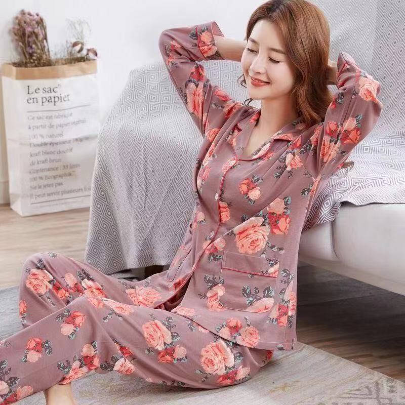 Pure cotton pajamas women's spring and autumn long-sleeved winter large-size pajamas, summer women's suits, loungewear can be worn outside