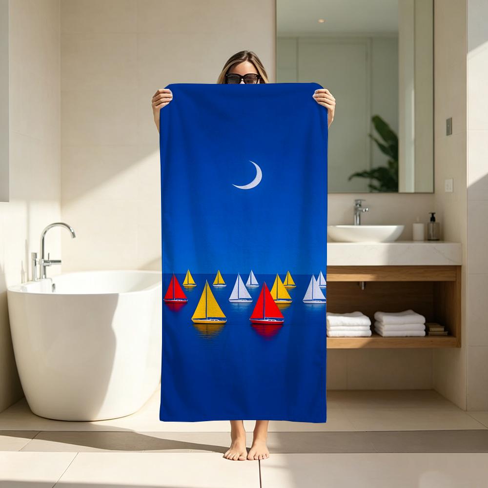 Mi nimal Sailboat Ocean Towel ultra-fine fiber quick drying absorbent bath towel, outdoor swimming sports towel