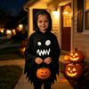 Black And White Ghost Cloak Halloween with Hood, Loose Fit Irregular Hem Costume Hooded Cape for Cosplay Party, Spooky Pullover Kids Adults