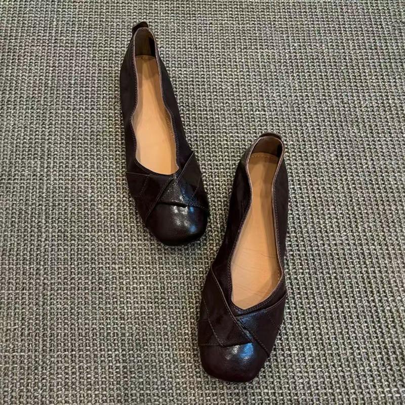 Step Style Nieuwe Schoenen voor Dames in Fee&euml;nstijl Zachtzool Schoenen met Lage Instap Platte Casual Vierkante Neus Veelzijdig Schoeisel Comfort Dames Schoenen 40 bruin
