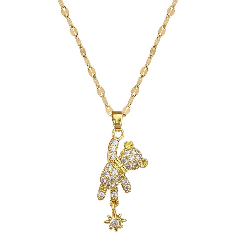 Star Bear Full Diamond Light Luxury Temperament Gorgeous Full Diamond Necklace Female Versatile Collarbone Chain Titanium Steel Chain
