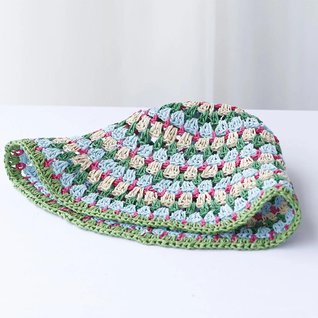 2025 New Fashion Style Bucket Hat Multicolor Foldable Sun Crochet Hat For Beach, Travel And Vacation Handmade Straw Hat