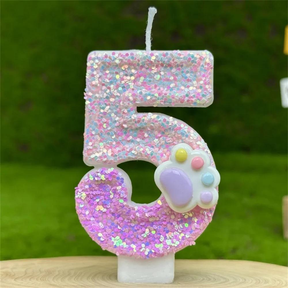 Birthday Number Candles Cake Decorating Glitter Pink Claw Theme Number Candles Cake Topper Birthday Party Cake Decoration Gift