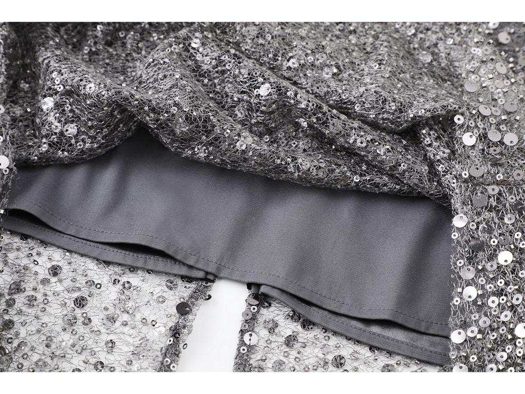 In-Stock Women's Silver Sequin Slit Skirt, Spring 2026 Collection