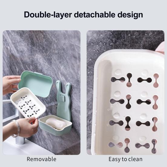 Wall Mounted Soap Dish Double Layer Design Strong Load-bearing Easy Installation Sponge Holder Bathroom Soap Rack