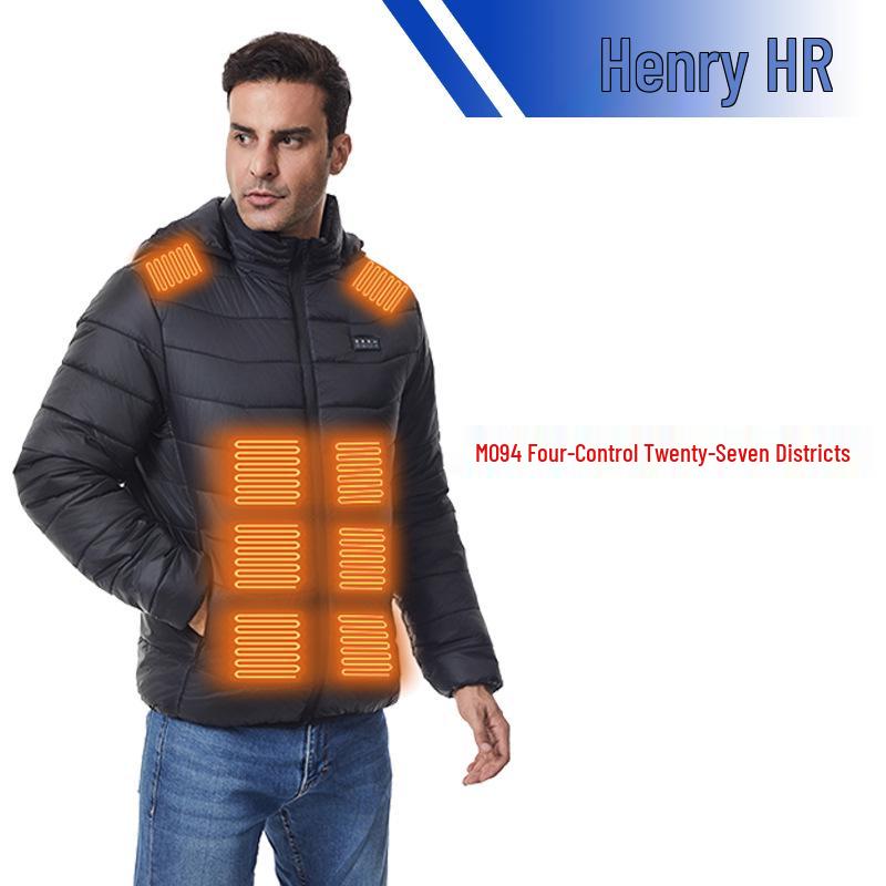 Smart Heated Winter Jacket: 27-Zone Temperature Control, Unisex Hooded Coat 2XL